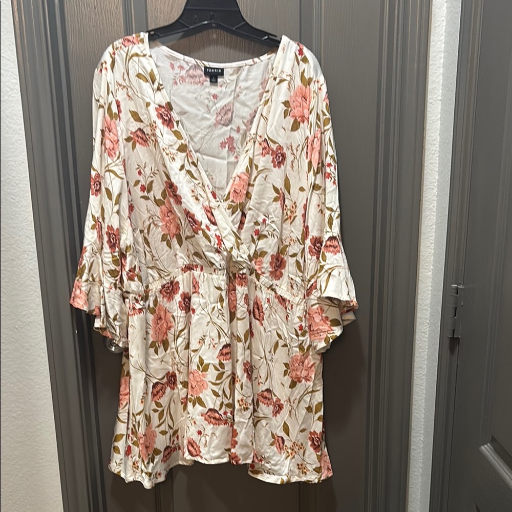 Floral Surplice Top with Bell Sleeves